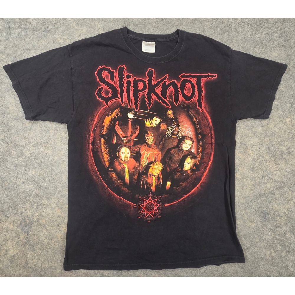 Slipknot Band Shirt Y2K Mens Large Black Hanes Heavyweight Tee Mask Logo Group